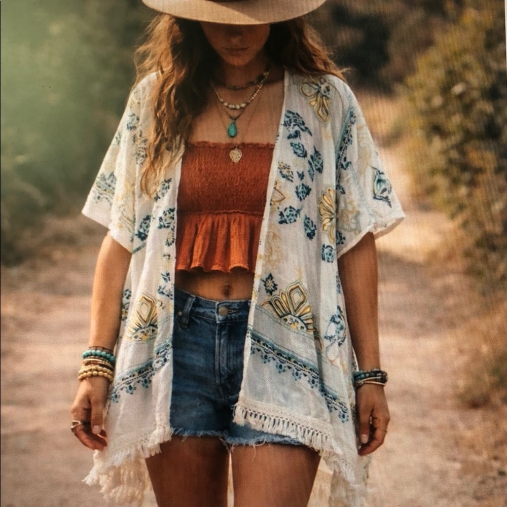 Bohemian Floral Kimono Cardigan